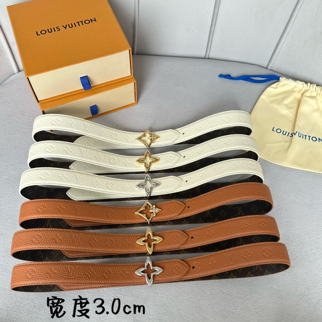 LVMINI FLOWERGRAM 30MM REVERSIBLE BELT IN WHITE EMBOSSED CALFSKIN GOLD HARDWARE