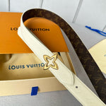 LVMINI FLOWERGRAM 30MM REVERSIBLE BELT IN WHITE EMBOSSED CALFSKIN GOLD HARDWARE