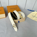 LVMINI FLOWERGRAM 30MM REVERSIBLE BELT IN WHITE EMBOSSED CALFSKIN GOLD HARDWARE