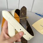 LVMINI FLOWERGRAM 30MM REVERSIBLE BELT IN WHITE EMBOSSED CALFSKIN GOLD HARDWARE