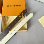 LVMINI FLOWERGRAM 30MM REVERSIBLE BELT IN WHITE EMBOSSED CALFSKIN GOLD HARDWARE