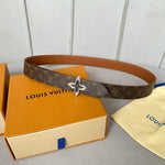 LVMINI FLOWERGRAM 30MM REVERSIBLE BELT IN BRONZE BROWN EMBOSSED CALFSKIN SILVER HARDWARE