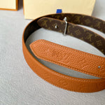 LVMINI FLOWERGRAM 30MM REVERSIBLE BELT IN BRONZE BROWN EMBOSSED CALFSKIN SILVER HARDWARE