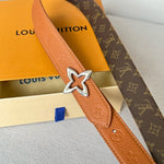 LVMINI FLOWERGRAM 30MM REVERSIBLE BELT IN BRONZE BROWN EMBOSSED CALFSKIN SILVER HARDWARE