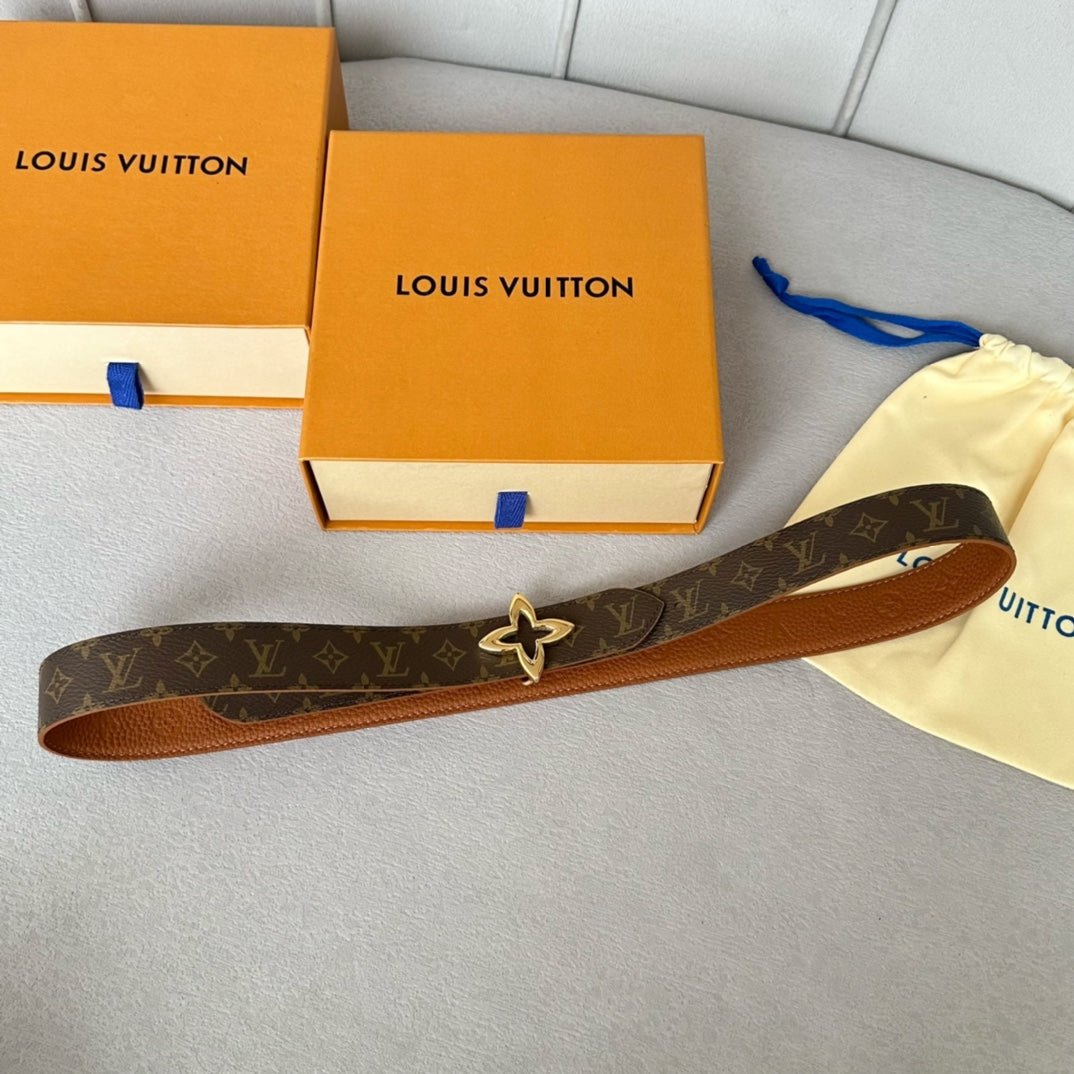 LVMINI FLOWERGRAM 30MM REVERSIBLE BELT IN BRONZE BROWN EMBOSSED CALFSKIN GOLD HARDWARE