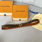 LVMINI FLOWERGRAM 30MM REVERSIBLE BELT IN BRONZE BROWN EMBOSSED CALFSKIN GOLD HARDWARE