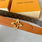 LVMINI FLOWERGRAM 30MM REVERSIBLE BELT IN BRONZE BROWN EMBOSSED CALFSKIN GOLD HARDWARE