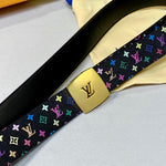 LV 35 MM BELT MULTICOLOR MIX BLACK MONOGRAM CALFSKIN GOLD HARDWARE