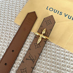 LV FLOWERGRAM 25 MM REVERSIBLE BELT IN BROWN MONOGRAM CALFSKIN GOLD HARDWARE