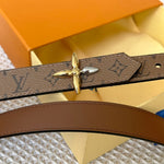 LV FLOWERGRAM 25 MM REVERSIBLE BELT IN BROWN MONOGRAM CALFSKIN GOLD MIX SILVER HARDWARE