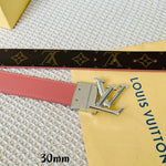 LV Initiales 30mm Reversible Belt Silver Rotating Buckle Pink Brown Leather