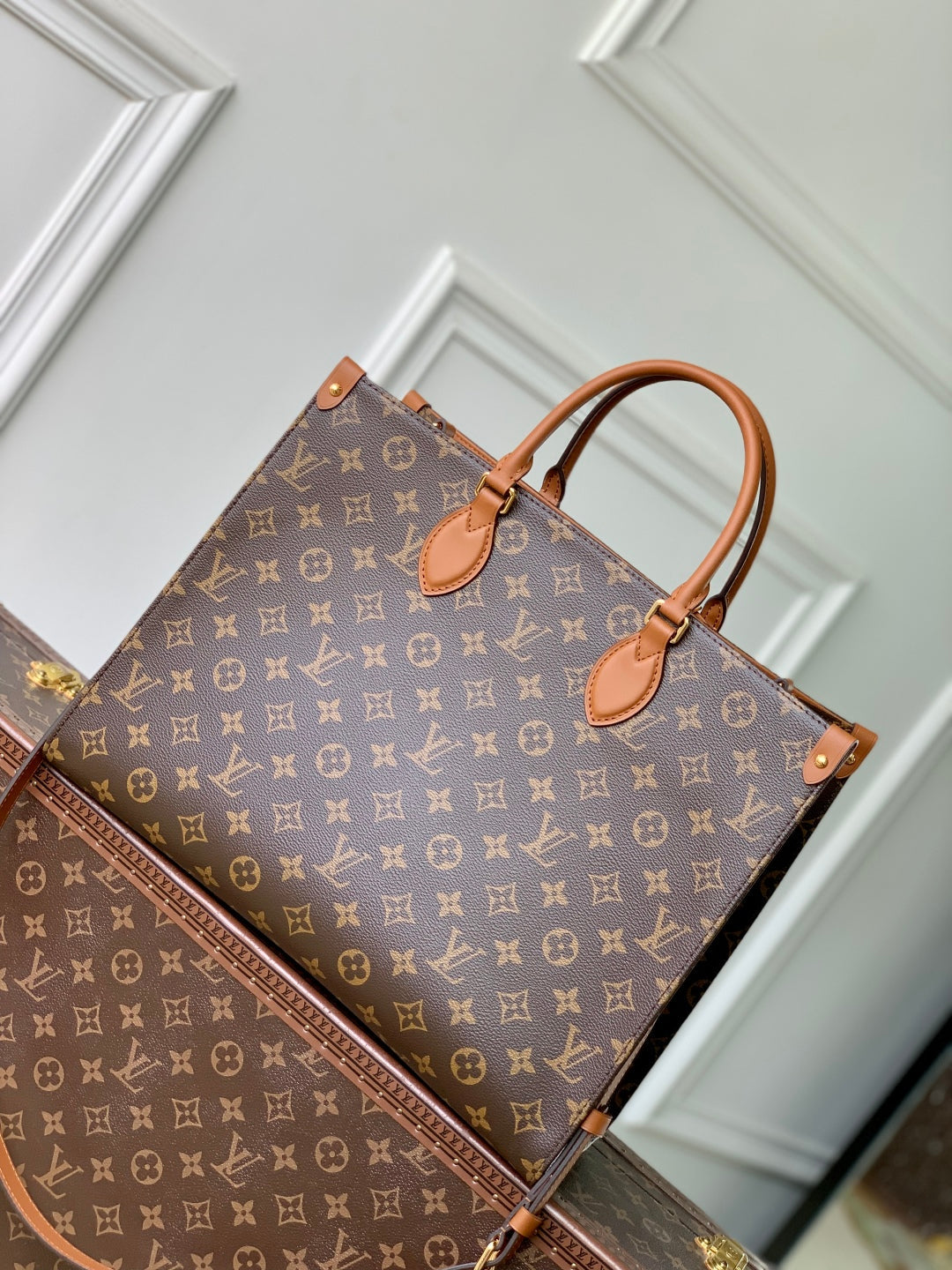 ONTHEGO ORGANIZER 37 IN BROWN COATED CANVAS AND CALFSKIN