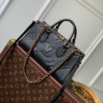 ONTHEGO EAST WEST BAG 25 IN BLACK MONOGRAM EMBOSSED COWHIDE