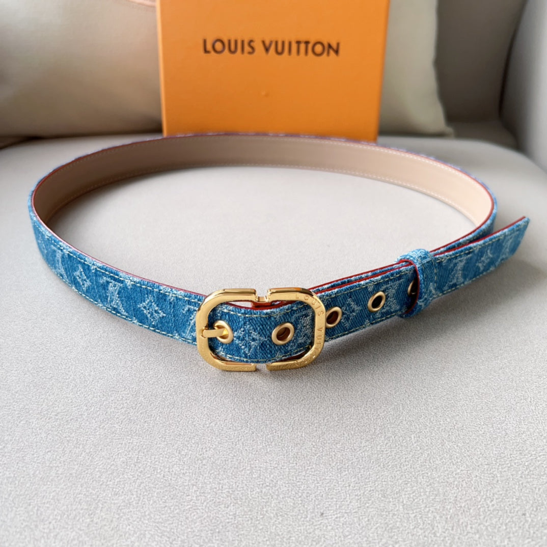 LV30MM BELT LIGHT BLUE MONOGRAM DENIM GOLD HARDWARE