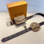 LV MULTI POCKET 30MM BELT IN CAMEL BROWN MONOGRAM CALFSKIN SILVER HARDWARE