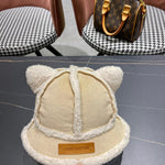 FISHERMAN HAT WITH CUTE CAT EARS IN BEIGE VELVET AND LAMB FUR 414690