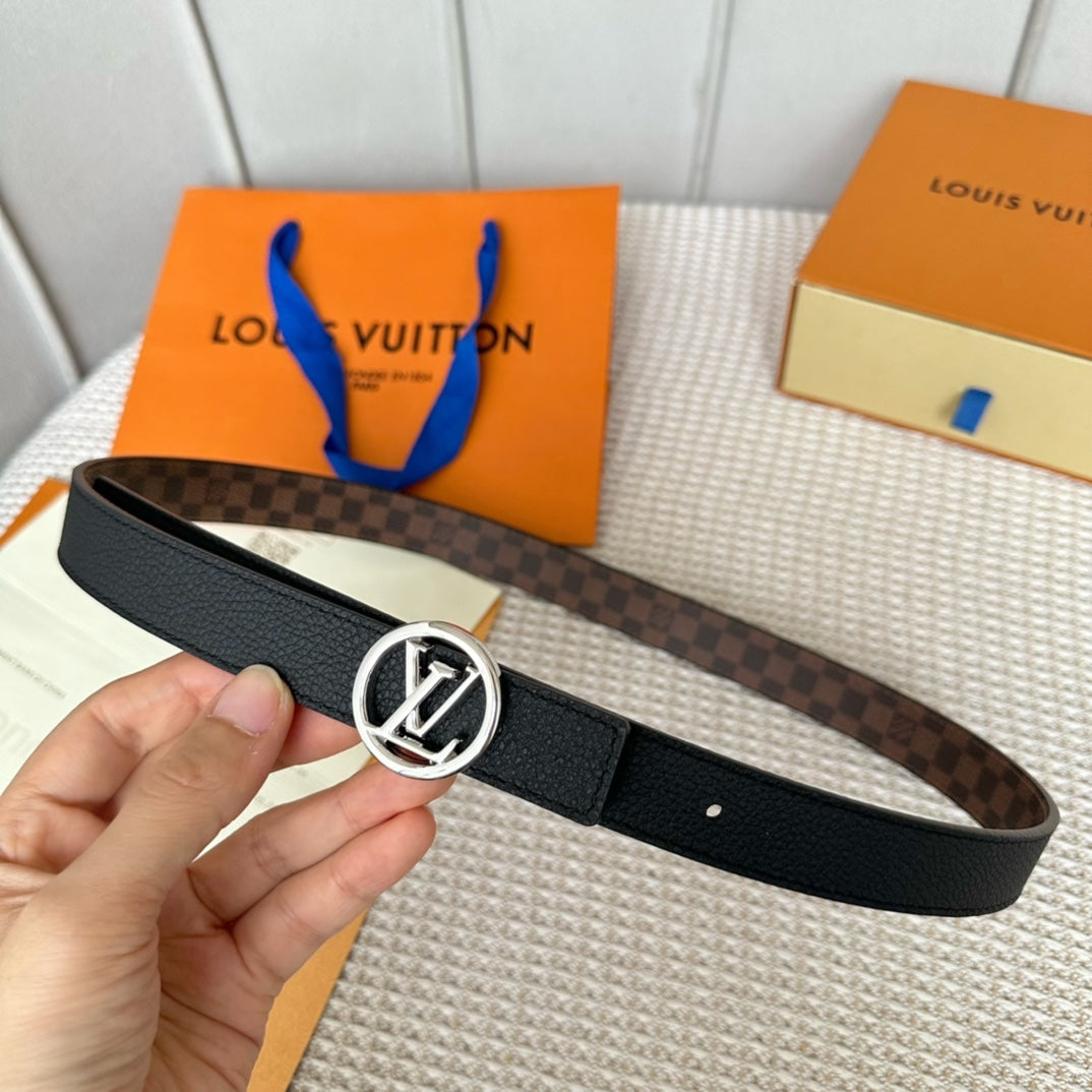LV CIRCLE 25MM REVERSIBLE BELT IN BROWN DAMIER CALFSKIN SILVER HARDWARE