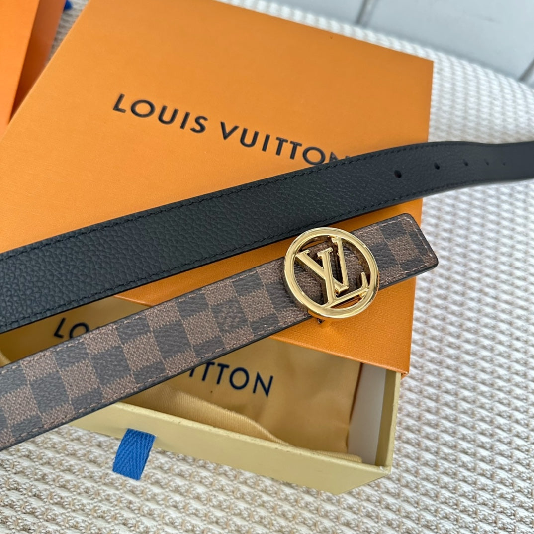 LV CIRCLE 25MM REVERSIBLE BELT IN BROWN DAMIER CALFSKIN GOLD HARDWARE