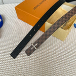 LV FLOWERGRAM 25 MM REVERSIBLE BELT IN BROWN DAMIER CALFSKIN SILVER HARDWARE