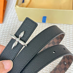 LV FLOWERGRAM 25 MM REVERSIBLE BELT IN BROWN DAMIER CALFSKIN SILVER HARDWARE