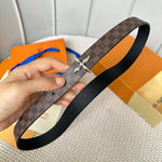 LV FLOWERGRAM 25 MM REVERSIBLE BELT IN BROWN DAMIER CALFSKIN SILVER HARDWARE