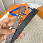 LV FLOWERGRAM 25 MM REVERSIBLE BELT IN BROWN DAMIER CALFSKIN GOLD HARDWARE
