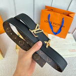 PRETTY LV 30MM REVERSIBLE BELT IN BLACK CALFSKIN GOLD HARDWARE
