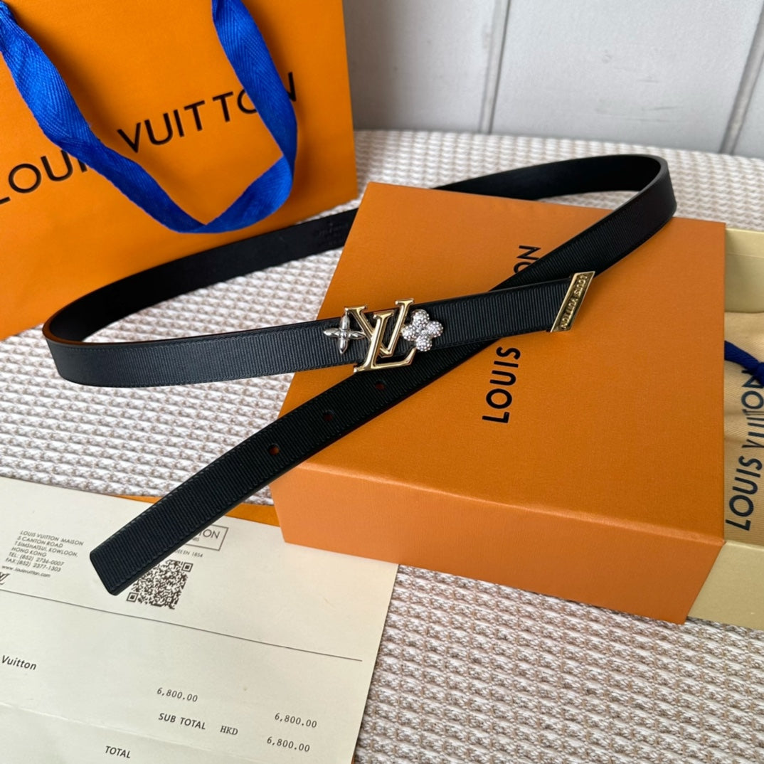 LV GRAM 20 MM REVERSIBLE BELT BLACK CALFSKIN GOLD HARDWARE