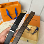 LV GRAM 20 MM REVERSIBLE BELT BROWN MONOGRAM CALFSKIN SILVER HARDWARE