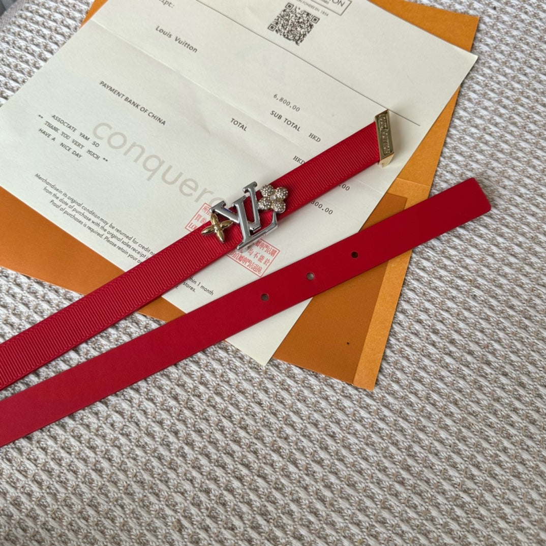 LV GRAM 20 MM REVERSIBLE BELT CHERRY RED CALFSKIN SILVER HARDWARE