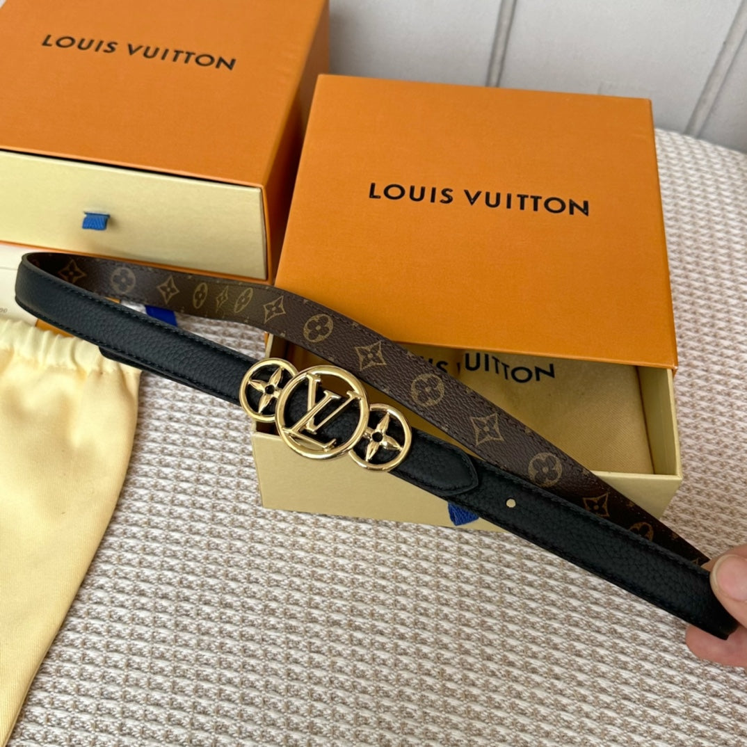 LV S-LOCK BELT 20 MM TAUPE BROWN MONOGRAM AND BLACK CALFSKIN GOLD HARDWARE