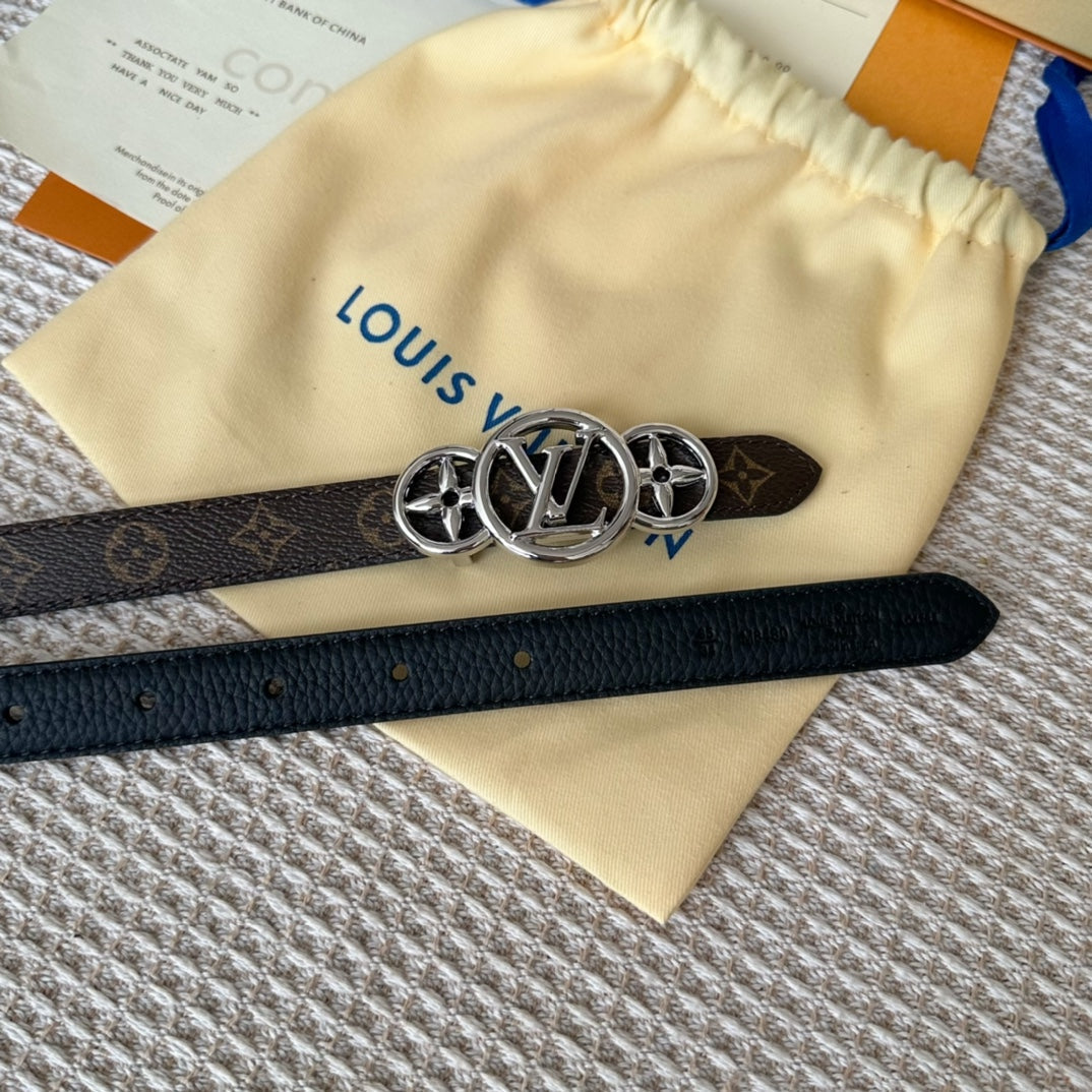 LV S-LOCK BELT 20 MM TAUPE BROWN MONOGRAM AND BLACK CALFSKIN SILVER HARDWARE