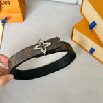 LVMINI FLOWERGRAM 30MM REVERSIBLE BELT IN BLACK CALFSKIN SILVER HARDWARE