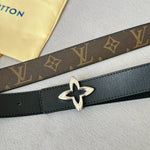 LVMINI FLOWERGRAM 30MM REVERSIBLE BELT IN BLACK CALFSKIN SILVER HARDWARE