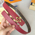 LVMINI FLOWERGRAM 30MM REVERSIBLE BELT IN BLOOD RED CALFSKIN GOLD HARDWARE