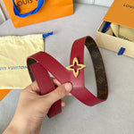 LVMINI FLOWERGRAM 30MM REVERSIBLE BELT IN BLOOD RED CALFSKIN GOLD HARDWARE