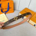 LVMINI FLOWERGRAM 30MM REVERSIBLE BELT IN BUFF BROWN CALFSKIN GOLD HARDWARE