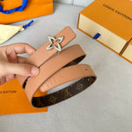 LVMINI FLOWERGRAM 30MM REVERSIBLE BELT IN BUFF BROWN CALFSKIN SILVER HARDWARE