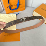 LVMINI FLOWERGRAM 30MM REVERSIBLE BELT IN BUFF BROWN CALFSKIN SILVER HARDWARE