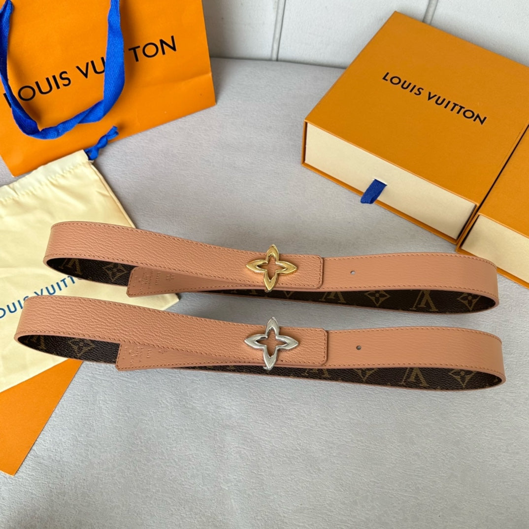 LVMINI FLOWERGRAM 30MM REVERSIBLE BELT IN BUFF BROWN CALFSKIN SILVER HARDWARE