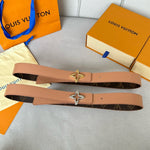 LVMINI FLOWERGRAM 30MM REVERSIBLE BELT IN BUFF BROWN CALFSKIN SILVER HARDWARE