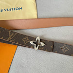 LVMINI FLOWERGRAM 30MM REVERSIBLE BELT IN BUFF BROWN CALFSKIN SILVER HARDWARE