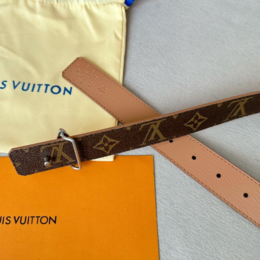 LVMINI FLOWERGRAM 30MM REVERSIBLE BELT IN BUFF BROWN CALFSKIN SILVER HARDWARE