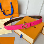 LVMINI FLOWERGRAM 30MM REVERSIBLE BELT IN BRIGHT PINK CALFSKIN GOLD HARDWARE