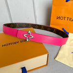 LVMINI FLOWERGRAM 30MM REVERSIBLE BELT IN BRIGHT PINK CALFSKIN SILVER HARDWARE