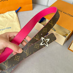 LVMINI FLOWERGRAM 30MM REVERSIBLE BELT IN BRIGHT PINK CALFSKIN SILVER HARDWARE