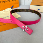 LVMINI FLOWERGRAM 30MM REVERSIBLE BELT IN BRIGHT PINK CALFSKIN SILVER HARDWARE