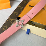 LVMINI FLOWERGRAM 30MM REVERSIBLE BELT IN BLUSH PINK CALFSKIN SILVER HARDWARE