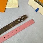 LVMINI FLOWERGRAM 30MM REVERSIBLE BELT IN BLUSH PINK CALFSKIN SILVER HARDWARE
