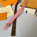 LVMINI FLOWERGRAM 30MM REVERSIBLE BELT IN BLUSH PINK CALFSKIN SILVER HARDWARE